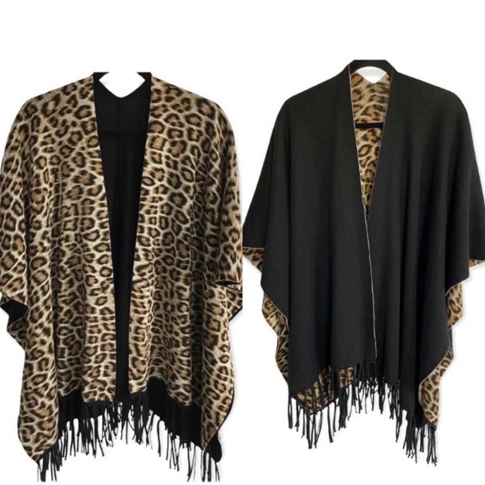 Leopard Black Reversible Shawl - Picture 3 of 9